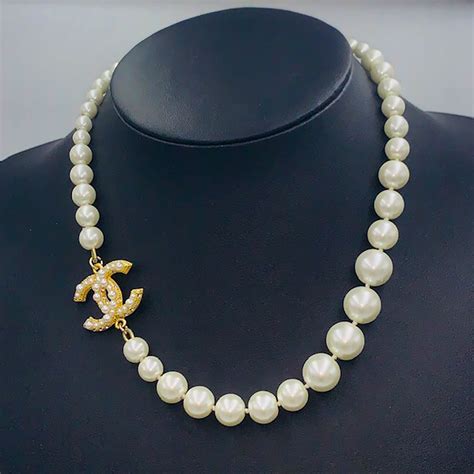 gold chanel letter necklace|chanel pearl necklace for sale.